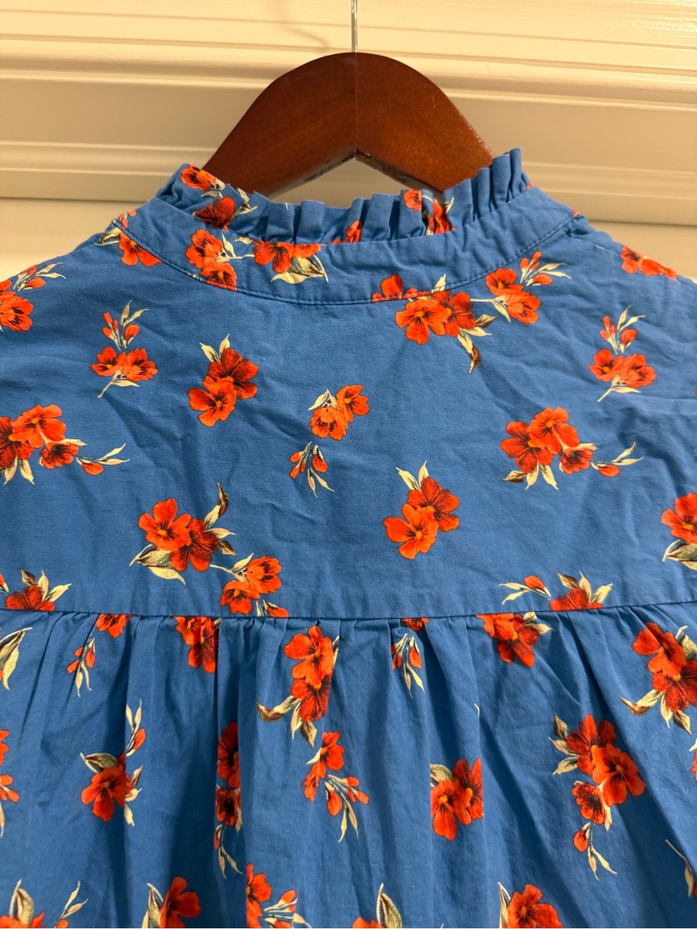 Zara Emma Blue Orange Floral Hibiscus V-Neck Long Sleeve Tunic Mini Dress Small - Picture 5 of 15